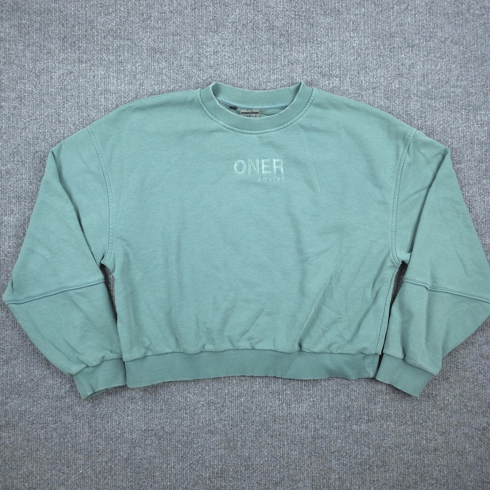 Oner Active Sweatshirt Womens M Green Crew Neck Pullover Relaxed Fit Logo Casual